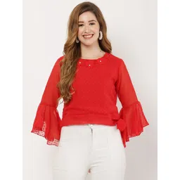 MUMRAA Bell Sleeve Applique Georgette Top-picture-34