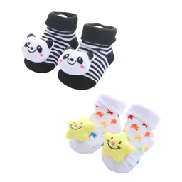 MumsLap Baby Pack Of 2 Panda Detailed Anti Skid Socks - Multi Colour-picture-18