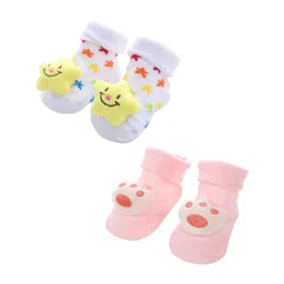 MumsLap Pack Of 2  Star & Paw Detailed Anti Skid Socks - Multi Colour-picture-19