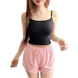 munaafi Women Spaghetti Strap Crop Tank Tops Sleeveless Non-Padded and Non-Wired Solid Colour-picture-30