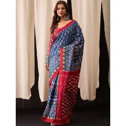 Munir Ethnic Motifs Pure Cotton Ikat Saree With Matching Blouse Piece-picture-16