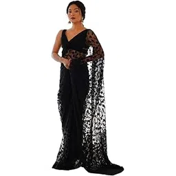 munir Women's Heavy Butterfly Net Beautiful Ethnic Saree With Unstiched Blouse Piece For Festival And Function - M-Maharani-picture-26