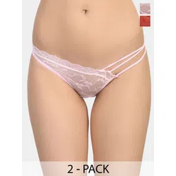 Muquam Pack Of 2 Lace Self-Design Low-Rise Thongs Briefs-picture-10