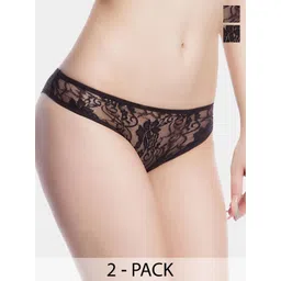 Muquam Pack Of 2 Self Design Lace Thong Briefs-picture-10