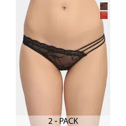 Muquam Women Pack Of 2 Self-Design Anti-Bacterial Mid-Rise Thongs Briefs-picture-32