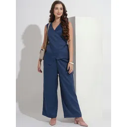 Murcia Women Blue Self Design Denim Solid Co-Ords-picture-40