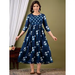 MURLI KURTI Floral Printed Round Neck Cotton Maternity Maxi Ethnic Dresses-picture-18