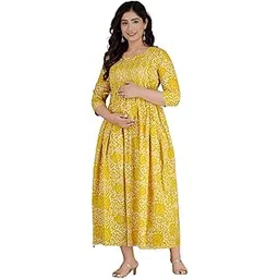 murli kurti Women's Pure Cotton Printed Maternity Gown/Maternity wear/Feeding Gown A-line Maternity Feeding Dress Maternity Kurti Gown for Women-picture-26