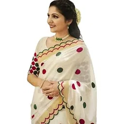 murti creation Womens Plain Linen Cut Work Border With Handwork Border Digital Printed Saree With Blouse Piece (White)-picture-39