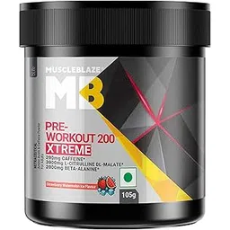 MuscleBlaze Pre Workout 200 Xtreme (Strawberry Watermelon Ice, 15 Servings, 105g) | 200mg Caffeine, 200mg Theanine, 2000mg Beta Alanine, 3000mg Citrulline-picture-37