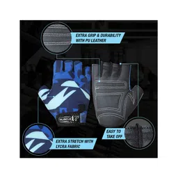 MuscleXP Stout Blue Unisex Fitness Sports Gym Gloves - Blue & Black image 5