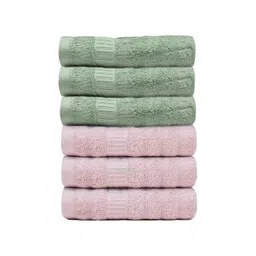 MUSH Olive Green & Pink 6 Pieces 600 GSM Towel Set-picture-30