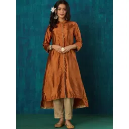 Mushio Rust Damini Habotai Silk Sanika Kurta With Button Detail-picture-31