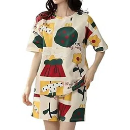 musi fab Cotton Blend Printed Nightsuit || Everyday Nightsuit || Night Dress || Shorts Set || Pajama Set for Women-picture-28