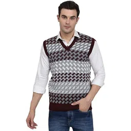 muskan knitwear Men Checkered V Neck Black Sweater image 1