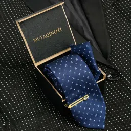mutaqinoti Mens Woven Premium Silk Necktie With Pocket Square and Golden Tie Pin (TEGP) image 1