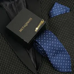 mutaqinoti Mens Woven Premium Silk Necktie With Pocket Square and Golden Tie Pin (TEGP) image 2
