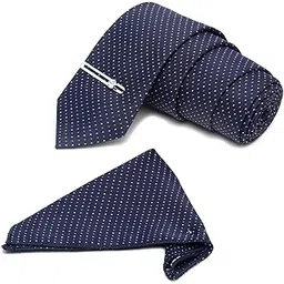 mutaqinoti Mens Checkered Blue Woven Premium Silk Necktie Suit Accessories Set With Pocket Square And Chrome Tie Pin (CPBU09-)-picture-14