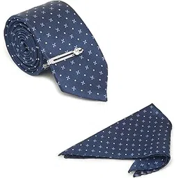 mutaqinoti Mens Royal Blue Woven Premium Silk Necktie With Pocket Square Chrome Tie Pin (TECPBU01)-picture-15