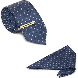 mutaqinoti Mens Royal Blue Woven Premium Silk Necktie With Pocket Square Golden Tie Pin (TEGPBU01)-picture-16