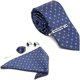 mutaqinoti Mens Woven Premium Silk Necktie Gift Combo Set With Pocket Square Cufflinks Brooch Chrome Tiepin (TECOMBO)-picture-18