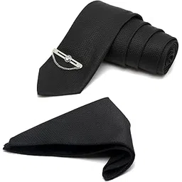 mutaqinoti Mens Woven Premium Silk Necktie Set Incl Pocket Square Chrome Tiepin American Style Formal Tie Gift Set for Men (BL-CPC)-picture-23