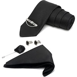 mutaqinoti Mens Woven Premium Silk Necktie Set Incl Pocket Square Cufflinks Chrome Tiepin Brooch American Style Formal Tie Gift Set for Men (BLCPC)-picture-25