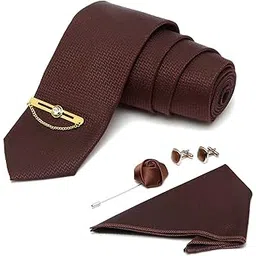 mutaqinoti Mens Woven Premium Silk Necktie Set Incl Pocket Square Cufflinks Golden Tiepin Brooch American Style Formal Tie Gift Set for Men (BLGPC)-picture-24