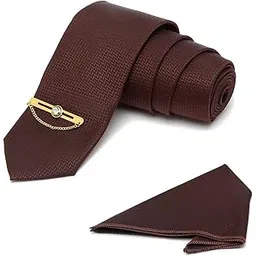 mutaqinoti Mens Woven Premium Silk Necktie Set Incl Pocket Square Golden Tiepin American Style Formal Tie Gift Set for Men (BL-GPC)-picture-22