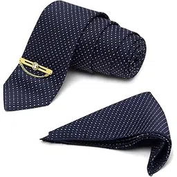 mutaqinoti Mens Woven Premium Silk Necktie Set Incl Pocket Square Golden Tiepin American Style Formal Tie Gift Set for Men (BL-GPC)-picture-22