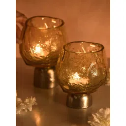 Muun Home Gold Hand Blown Glass Textured Theia Tea Light Candle Holder (Small) - Set of 2-picture-37
