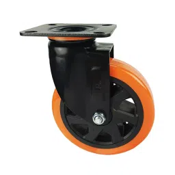 Muvall Castor Wheel Orange Polyuretahane (PU) With Galvanised Iron Electrophoretic Finish Pressed Mild Steel Castor Swivel Type 100 mm Dia. x 38 mm Width, PSTP S 100 38 BPUB-picture-26