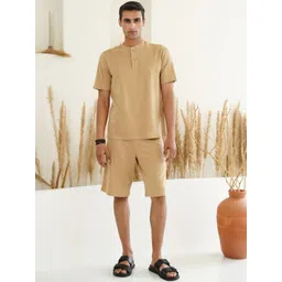 Muvazo Men Mandarin Collar T-shirt & Shorts Night suit-picture-12