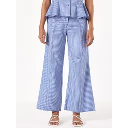 Muvazo Women Checked Relaxed Fit Cotton Bootcut Trousers-picture-11