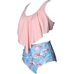 mxgz Printed Swimsuit, High Waisted Tankini Back Tie Bikini Bottoms for Pool (XL) Pink-picture-31