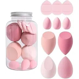 My Colors 10 Pcs Makeup Sponges Set With Storage Case, 4 Blenders, 3 Mini Beauty Blenders, 3 Finger puff For Liquid, Cream & Powder, Multicolored for All types Of Skin for women & girls-image-0