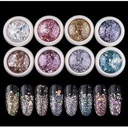 MY COLORS Nail Glitter Sequins Chrome Powder, 8 pcs DIY Nail Decal Manicure for Laser Nail Polish, Women Manicure Shiny Decorations.-picture-36
