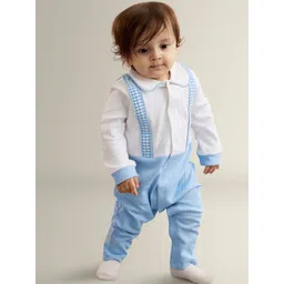 My Milestones Infant Boys Checked Pure Cotton Long Sleeves Romper With Gingham Straps-picture-33