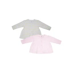 My Milestones Infants Girls Pink & Grey Melange Striped Cotton T-shirt Pack Of 2-picture-31