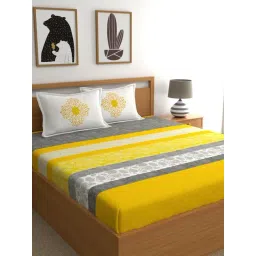 My Room Floral Yellow 140 TC Cotton Fitted King Bed Sheet with 2 Pillow Covers-picture-38