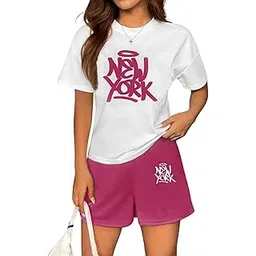 my swag Latest Womens Co Ord Set Casual Printed Loose Fit Cotton Cord Set, Half Sleeves T-shirt & Shorts Outfit Night Suit Active Gym Wear Co Ord Set for Women & Girls-picture-26
