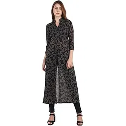 my swag Women's 3/4 Sleeve Black Color Front Slit Dress-picture-54