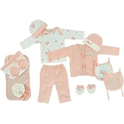 My Tiny Wear New Born Baby Gift Set | 14 Piece Cotton Clothing Essentials Kit | Full Sleeves Dress, Suit, Cap, Mittens & Socks | Just Born Baby Girl Set (0-3 Months) | Kids Cotton Set | Pink-picture-11