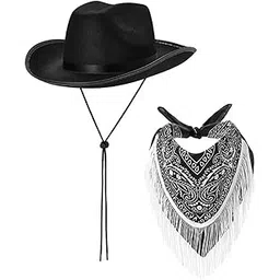myaddiction Cowboy Hat and Bandana Set Dress up Cowgirl Hat for Club Theme Party Wedding Black-picture-41