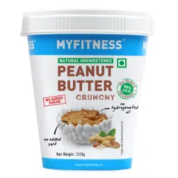 MYFITNESS Unsweetened Natural Peanut Butter Crunchy 510g | 100% Roasted Peanuts | 30g Protein | Healthy Nut Butter Spread | Vegan | No Added Sugar, Salt | No Hydrogenated Oil | Zero Cholesterol-picture-3