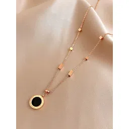 MYKI Rose Gold-Plated Stainless Steel Cubic Zirconia Contemporary Pendant With Chain-picture-29
