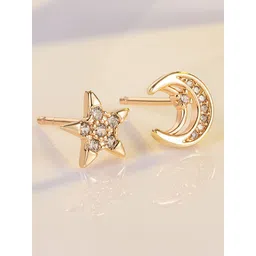 MYKI Rose Gold-Plated Stainless Steel Cubic Zirconia Studded Star Shaped Studs-picture-12