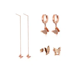 MYKI Set Of 3 Stainless Steel Rose Gold-Plated Contemporary Drop Earrings-picture-37