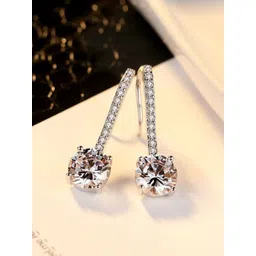MYKI Silver-Plated Contemporary Cubic Zirconia Drop Earrings-picture-41
