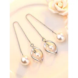 MYKI Silver-Plated Contemporary Pearl Drop Earrings-picture-36